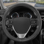 GripDrive Faux Black Leather Steering Wheel Cover for Car Truck Van SUV, Standard 15 inch Size, Solid Black Stitched Car Steering Wheel Cover Vehicle & Auto Accessories