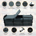 Large Trunk Organizer With Built-in Leakproof Cooler Bag, 2 Tie-Down Straps, 4 Removable Dividers, Foldable Cover, Built with 2mm PE Board, Gray