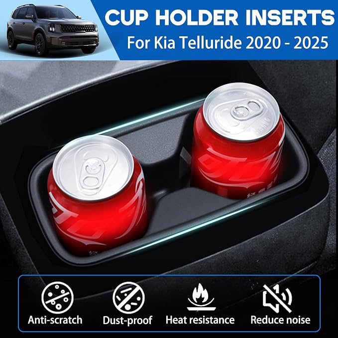 2PCS Cup Holders for Kia Telluride Accessories 2020-2023 2024 2025 Center Console Cup Holder Insert Armrest Rear Drink Holder Organizer TPE Cupholder Protector Pad Replacement Interior Decoration