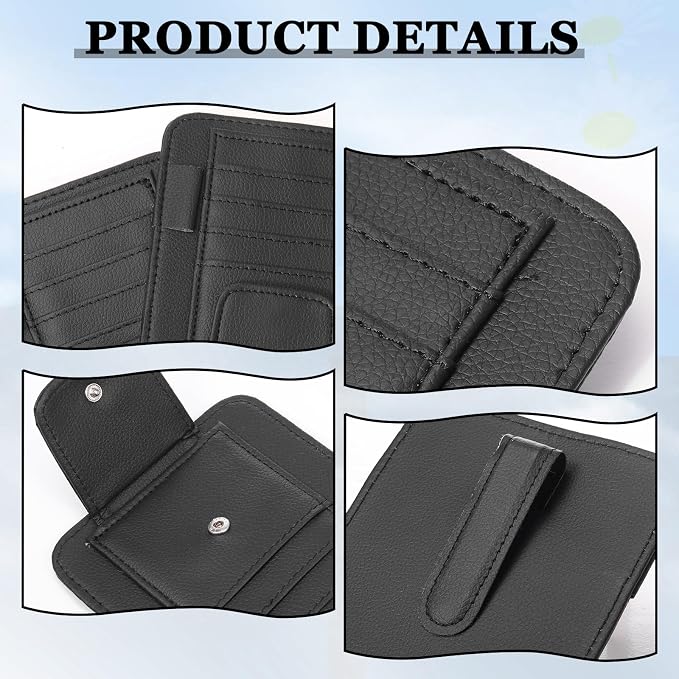2 Packs Car Sun Visor Organizer, Sunglasses Holders for Car Sun Visor PU Auto Interior Accessories Storage Travel Document Holder with Multi Pocket (6.1 x 4.93 Inches, Black)