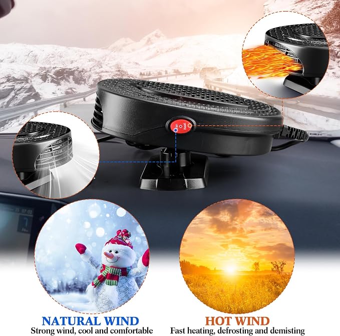 2 Pcs Portable 2 in 1 Car Heater 12v 150w Car Heater Plug in Cigarette Lighter Defroster Windshield 360 Degree Rotation Fan Auto Demister Cooling Air Circulator(Black)