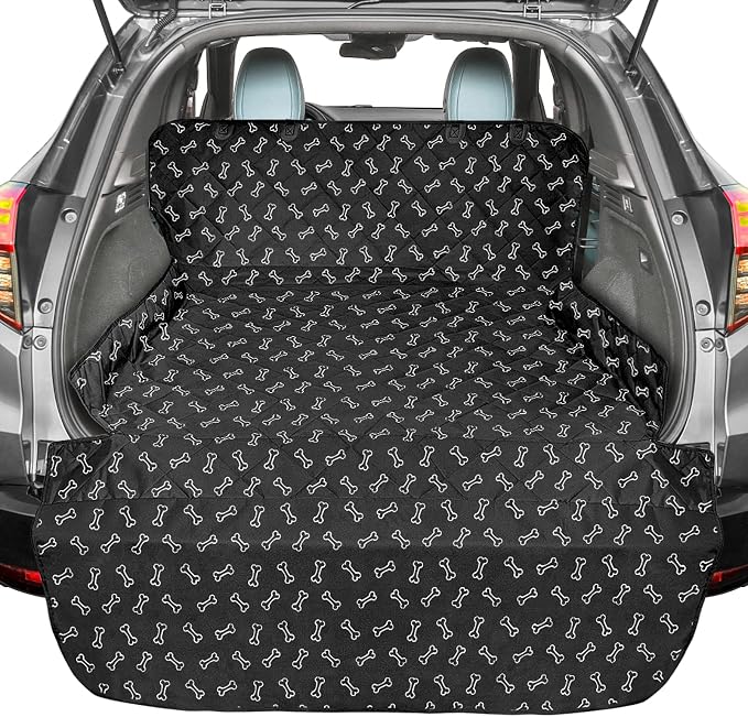 SUV Cargo Liner for Dogs, Water Resistant Pet Cargo Cover Dog Seat Cover Mat for SUVs Sedans Vans with Bumper Flap Protector, Non-Slip, Large Size Universal Fit, Bone