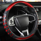 PU Leather Car Steering Wheel Cover with Anti-Slip Grip, for Women and Men, Universal Fit for 14.5-15 Inch Cars, Trucks, SUVs (Red (Round), Medium(Standard) Size[14 1/2''-15''])