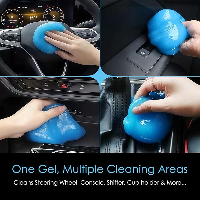 Car Cleaning Gel Putty | Reusable Dust Cleaning Slime for Air Vents, Dashboard, Cup Holders, Keyboard & AC Vent Cleaner | Non-Sticky No Residue Gel (Blueberry Fresh Scent)