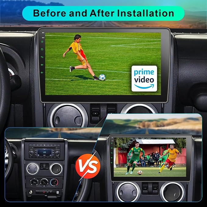 8 Core Car Radio Stereo Upgrade Android for Jeep Wrangler JK 2007-2018 with Wireless CarPlay/Android Auto, 10.2 '' Touchscreen Head Unit GPS WiFi AM/FM SWC