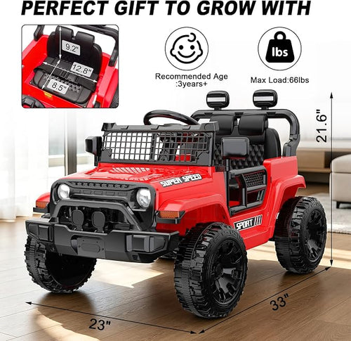 12V Ride on Car with Parent Remote Control, Toddler Electric Car with Spring Suspension, LED Lights & Music Player - Safe Battery Toy for Kids, Christmas & Birthday Gift, Red