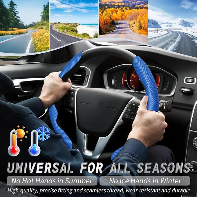 2pcs Car Steering Wheel Cover,Anti-Skid Carbon Fiber Steering Wheel Protector for Men Women,Multiple Color Options,Universal for Most Car Interiors Accessories (Bule)