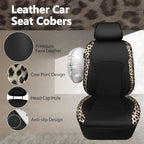 Leopard Print Faux Leather Car Seat Covers & Leopard Car Mats&Leopard Steering Wheel Cover Seat Belt Universal Car Accessories for SUV,Van,Saden,Truck Automobile Interior Sets(Gold Black)
