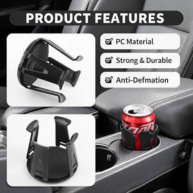 2 Pack Car Cup Holder Insert, Self Adhesive Adjustable Cup Holder Expander with Clamping Arms for 3 Inch Car Cup Slot (2)