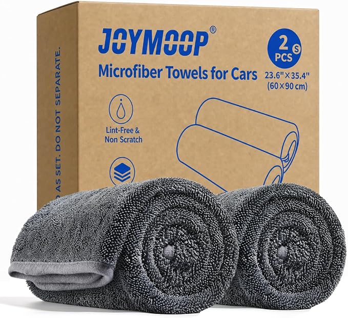 Microfiber Towels for Cars, 2 Pack 35.4" x 23.6" Car Drying Towel, Dark Gray Reusable Car Towel, Quick Drying Car Microfiber Cleaning Cloth for RVs, SUVs, Trucks