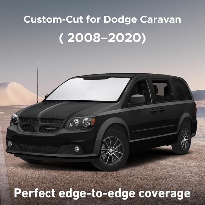 Windshield Sunshade Compatible for Dodge Caravan 2008-2018 2019 2020, (Not for Dodge Grand Caravan) Sun Visor for Front Window Sun Shade Cover, UV Heat Protector, Car Accessories