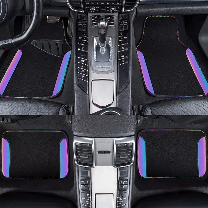 Chameleon Iridescent Reflective PU Leather&Waterproof Universal Carpet car Floor mats,Fit for 95% Suvs,Sedans,Vans,Trucks&Car Mat for Women(Reflective Color Change)