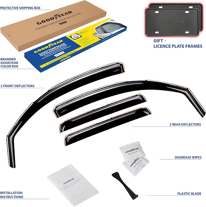 Goodyear Shatterproof in-Channel Window Deflectors for Toyota Tacoma 2005-2015 Double Cab, Rain Guards, Window Visors for Cars, Vent Deflector, Car Accessories, 4 pcs - GY008507