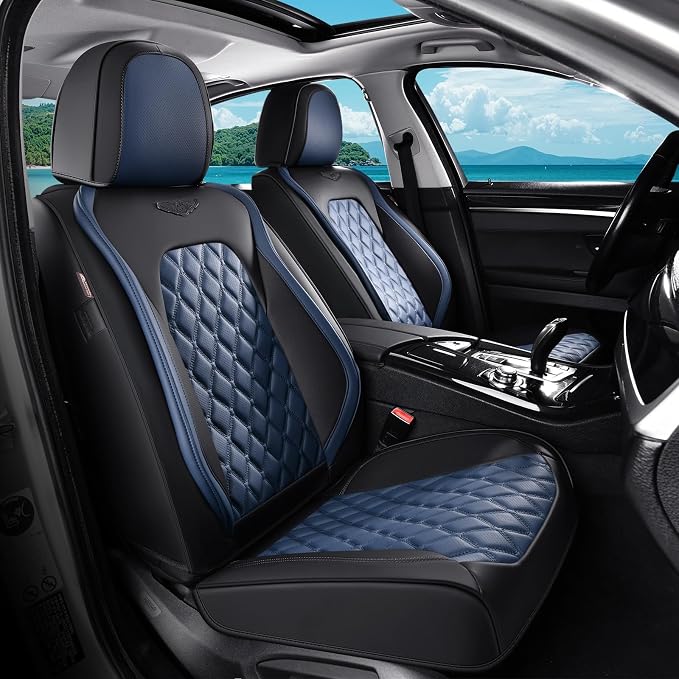 Coverado Car Seat Covers Front Seats, Sporty Non-Slip Waterproof Faux Leather Full Set with Rear Protectors for Trucks SUVs, Mens Automotive Interior – BlackBlue