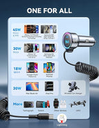 USB C 90W Car Charger for iPhone 17/16 Pro Max, PD & QC3.0 w/5 ft 45W Type Coiled Cable, Fast Car Phone Charger Adapter for iPhone 17Air/15 Pro, Samsung Galaxy S26/S25/S24, Pixel 10/LG/Android, iPad