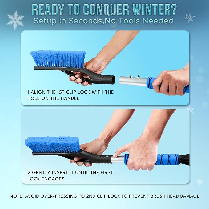 27" Aluminum Car Snow Scraper and Brush | Weaved Bristle Head with Metal Body Ice Scraper for Car Windshield | Tough Show Shovel with Ergonomic Foam Grip Winter Accessory