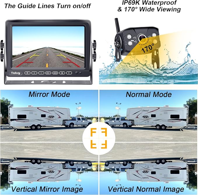 RV Backup Camera Wireless Plug and Play: Pre-Wired for Furrion System Recording Wide View Rear View Camera Clear Night Vision HD 1080P 7'' Touch Key Monitor for Trailer Camper Motorhome Y27-N