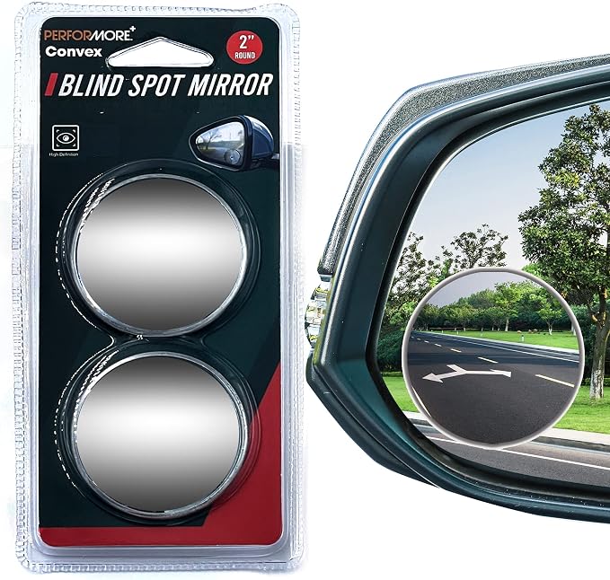 Blind Spot Mirror 2 Pack, 2 Inch Round HD Glass Convex Mirror for Car, Wide Angle Side Rearview, Waterproof 3M Adhesive, Easy Installation for Cars SUV and Trucks - Performore