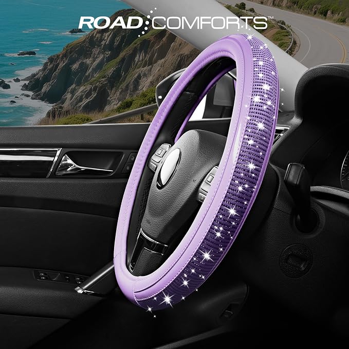 Bling Steering Wheel Cover – Purple Diamond Design, Universal Fit 14.5-15 Inch, Microfiber Leather, Anti-Slip & Breathable Design for Men and Women