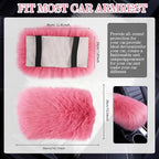 Furry Armrest Cover Auto Center Console Cover Car Soft Console Pad, Real Sheepskin Wool Soft Fluffy Auto Center Armrest Pad for Most Car Decoration Protector(Pink)