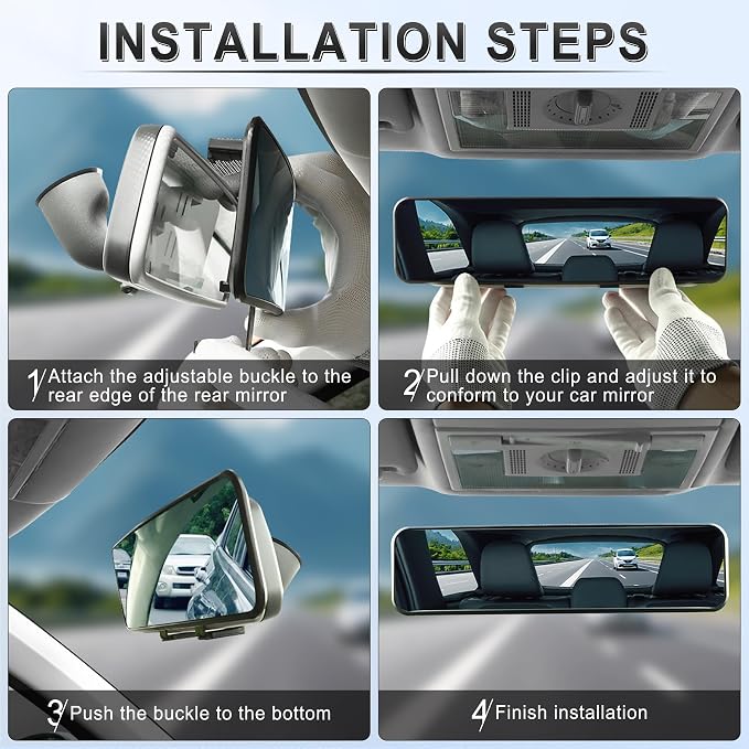 Anti Glare Rear View Mirror, Universal 11.3'' (287mm), Wide Angle Panoramic Convex Rearview Mirror, Clip-on to Original to Eliminate Blind Spot and Antiglare for Cars SUV Trucks