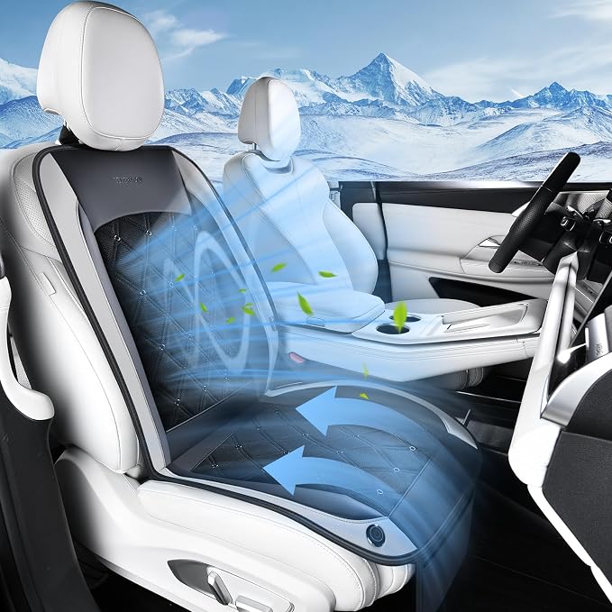 Coverado Cooling Car Seat Cover, 12V-24V Ventilated Front Seat Cushion for Car, 3-Speed Adjustable Seat Cover for Summer Driving Seat, Universal Fit for Car SUV Truck Van