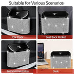Bling Car Trash Can with Lid - 2 Pack, Mini Auto Garbage Can with 60 Trash Bags, Automotive Garbage Container Bin, Bling Car Accessories Trash Can for Women (Silver Diamond)