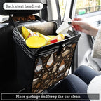 Car Trash Can Organizer Bin with Adjustable Strap for Back Front Seat Console Waterproof Leakproof Collapsible Portable 11 Inch Brown Gnomes Coffee Beans Cups