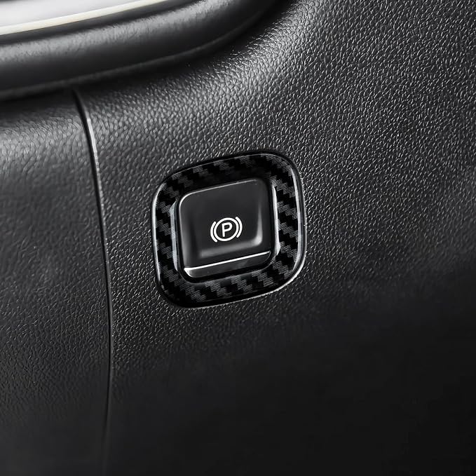 ABS Carbon Fiber Electronic Parking Brake Button Ring Trim for 2019-2025 Chevy Silverado | for 2019-2021 GMC Sierra 1500 2500 3500 HD Decal Accessories