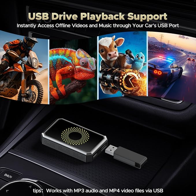 3-in-1 Wireless Carplay Adapter Magic AI Box with YouTube TikTok APPs Upgrade Wired Car Play to Wireless Support USB Drive for iPhone 10+ and Android 13+