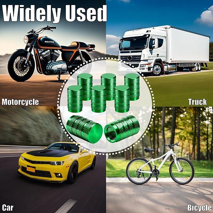 8PCS Tire Valve Stem Caps, Dust Proof, Anodized Aluminum Universal Tire Valve Stem Covers for Cars, SUV, Trucks, Bikes, Motorcycles, Bicycles(Green)