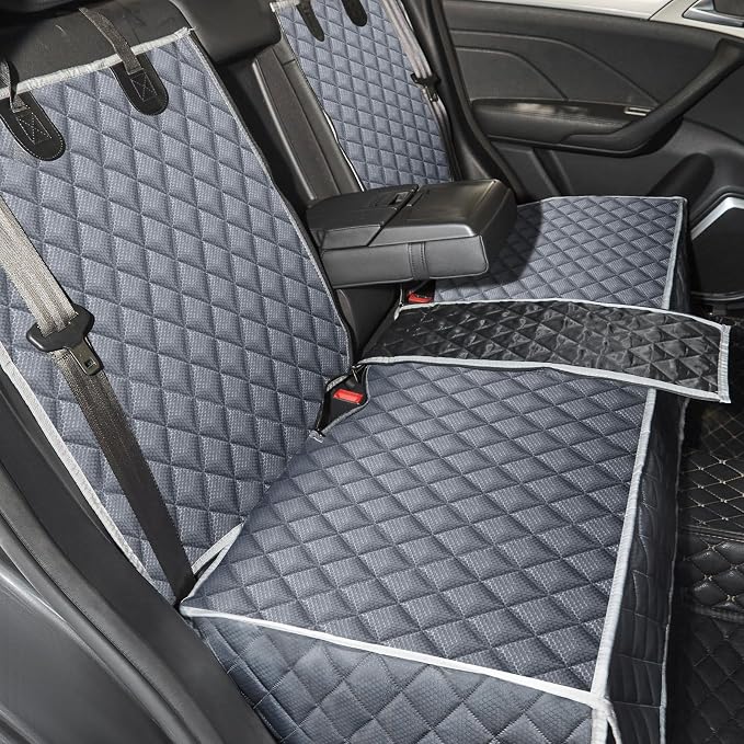 Grey Dog Car Seat Cover for Back Seat,Non-Stick Fur,Pet-Friendly and Waterproof - Universal Fit Interior Protector for Auto, Van, SUV - Ideal for Kids and Pets