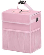 Corduroy Car Trash Can with Lid and Mesh Pockets - Leakproof Organizer,Multipurpose Waterproof Garbage Can/Trash Bin for Car(Light Pink-3 Gallons)