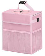 Corduroy Car Trash Can with Lid and Mesh Pockets - Leakproof Organizer,Multipurpose Waterproof Garbage Can/Trash Bin for Car(Light Pink-2 Gallons)