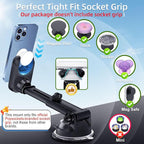 Car Phone Mount for Pop Socket: Suction Cup Cell Phone Holders for Automobile Dashboard Windshield Window - Dash Mounted Cellphone Stand Black Fits Thick Socket Wallet Grip for iPhone Samsung