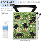 Car Trash Bag Hanging Back of Seat Waterproof Small Cute Printed One-Handed Strap Drawstring Garbage Bags for Car-Black Cat Floral