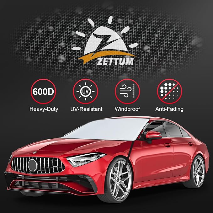 Car Windshield Sun Cover - 600D Windshield Sun Shade Window Cover Heavy Duty & UV Resistant, Outside Summer Sunshade Protector for Most Sedan Cars (62 x 50 Inch)