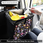 Car Trash Can Organizer Bin with Adjustable Strap for Back Front Seat Console Waterproof Leakproof Collapsible Portable 11 Inch Halloween Skulls Lollipops Candies