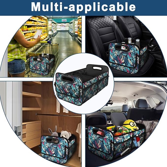 Car Trunk Organizer for SUV, Car Organizers and Storage with Reinforced Handles, Car Accessories for Women/Men 50L Waterproof Polyester Trunk Organizer(Medium, Leaves)