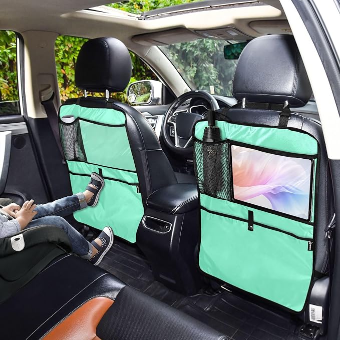 Aquamarine Seat Back Organizer Back Seat Protector with Storage Pockets, 2 Pack Kick Mats for Vehicles To Protect From Dirt
