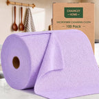 Microfiber Cleaning Cloth Roll - 100 Pack Tear Away Microfiber Paper Towels, Reusable, Washable, Scratch-Free, Kitchen Towels for Car, Home, Kitchen, Glass, Dishes (Light Purple)