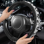 Bling Cow Print Diamond Steering Wheel Cover, with Sparkly Crystal Glitter Rhinestones Black Leather Car Wheel Protect for Women Girl Fit Suvs,Vans,Sedans,Cars,Trucks, 14" 1/2-15" Cow Design