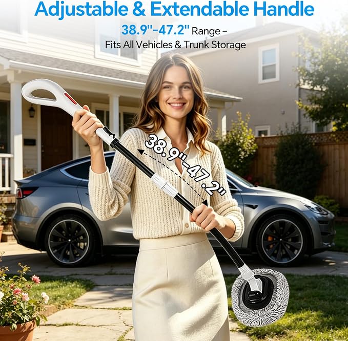 7-in-1 Car Wash Kit with 20L Folding Bucket & Brush – Car Wash Mop with Long Handle, 15° Curved Aluminum Pole for SUV Roof, Car Washing Brushes & Cleaning Supplies, RVs-White.