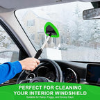 Windshield Cleaner Tool, Car Interior&Exterior Window Cleaning Tool with Extendable Handle & 4 Reusable Microfiber Pads, Auto Glass Wiper Brush Kit for Cars (Green)