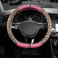 Leopard Steering Wheel Cover for Women, Cute Anti-Slip Microfiber Leather, Fits D Shape Flat Bottom Steering Wheel 14.5-15 Inch - Pink