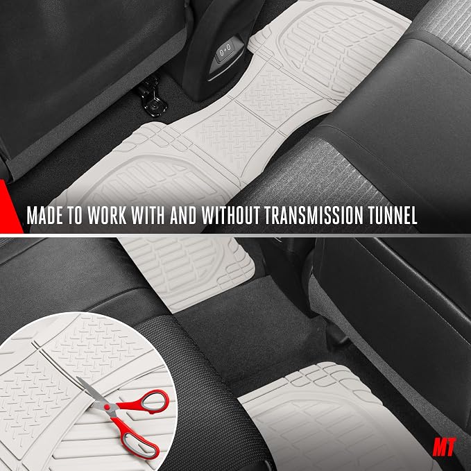 FlexTough LITE Rubber Car Mats Full Set - All Weather White Floor Mats for Trucks, Cars & SUVs - Automotive White Car Floor Mats for Cars Interior Accessories Universal Trim-to-Fit