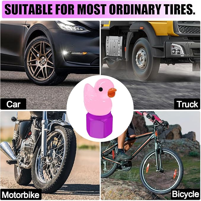 4 Pack Cute Duck tire Valve caps, Glow in The Dark Tire Valve Caps, Interesting and Practical Tire Decoration, Can be Used for Cars, Motorcycles, Trucks, and Bicycles.(Pink)