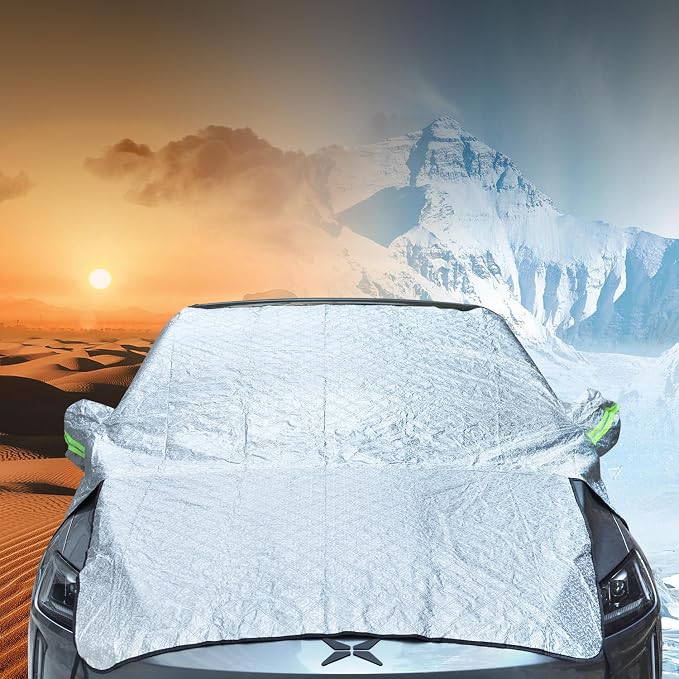Large Car Windshield Cover for Ice and Snow,Sun Shade UV Protection Cover, Padded Cotton Aluminum Insulate Layer Car Frost Cover Fits Most Car 90.5inch*94.4inch*54.3inch with Extra Ice Scraper