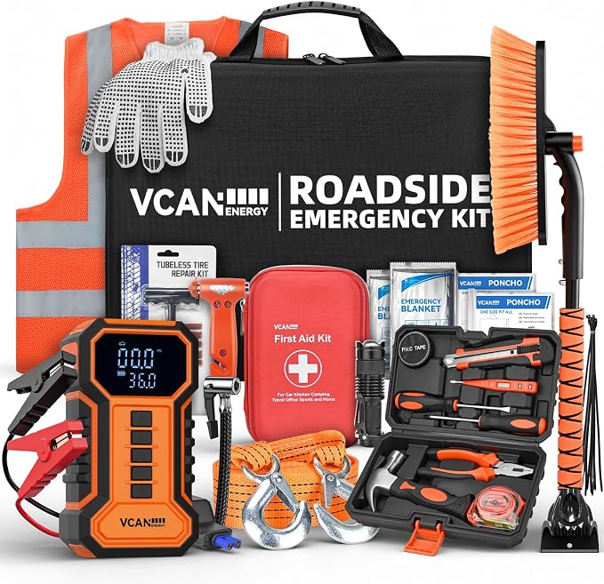 Jump Starter with Air Compressor Car Emergency Kit for Women, Men, Teen | All-in-One Car Safety Kit,First Aid Kit,Snow Brush&Ice Scraper for Winter,Car Emergency Kits for Vehicles,Road Trip Essential