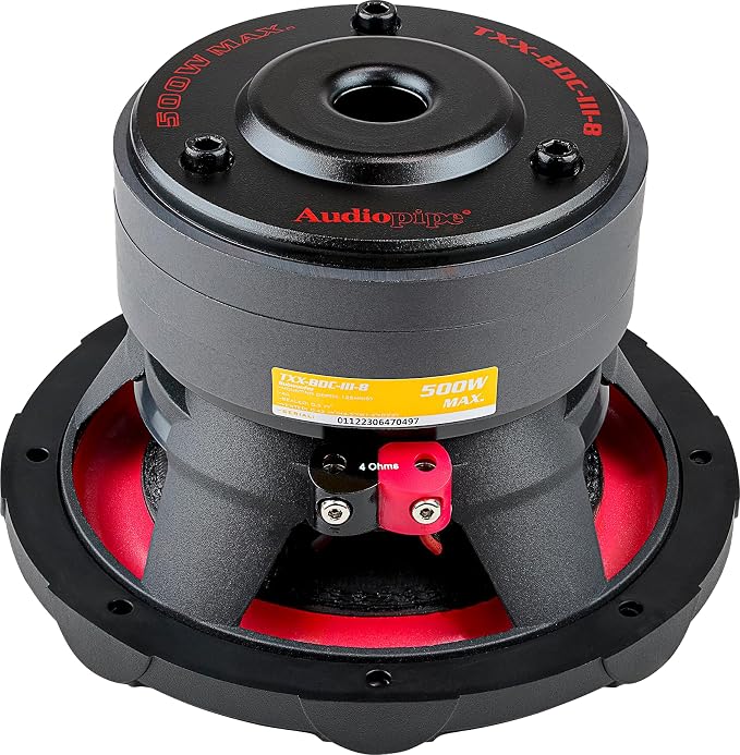 8" Triple Stack Composite Cone Subwoofer (TXX-BDC-III-8), Superior Performance, 500W, 3 Magnets, BASV Voice Coil, Aluminum Basket, Multi-Connect, Non-Press Paper Cone, 2 x 4 Ohms